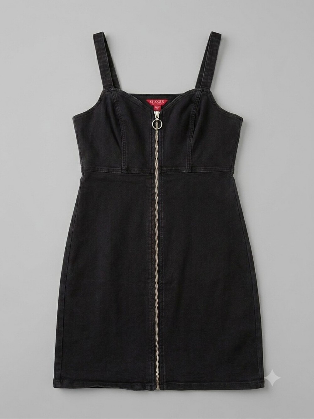 GUESS Black Denim Zip-Front Bodycon Mini Dress - Size L